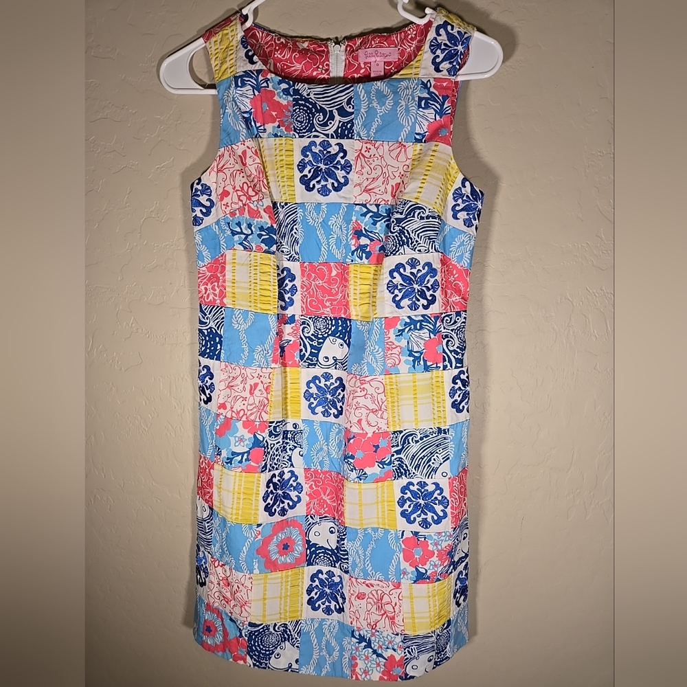 Lily Pulitzer Casa Marina Patchwork Shift Dress 0 Nautical Fish Coral Sea
